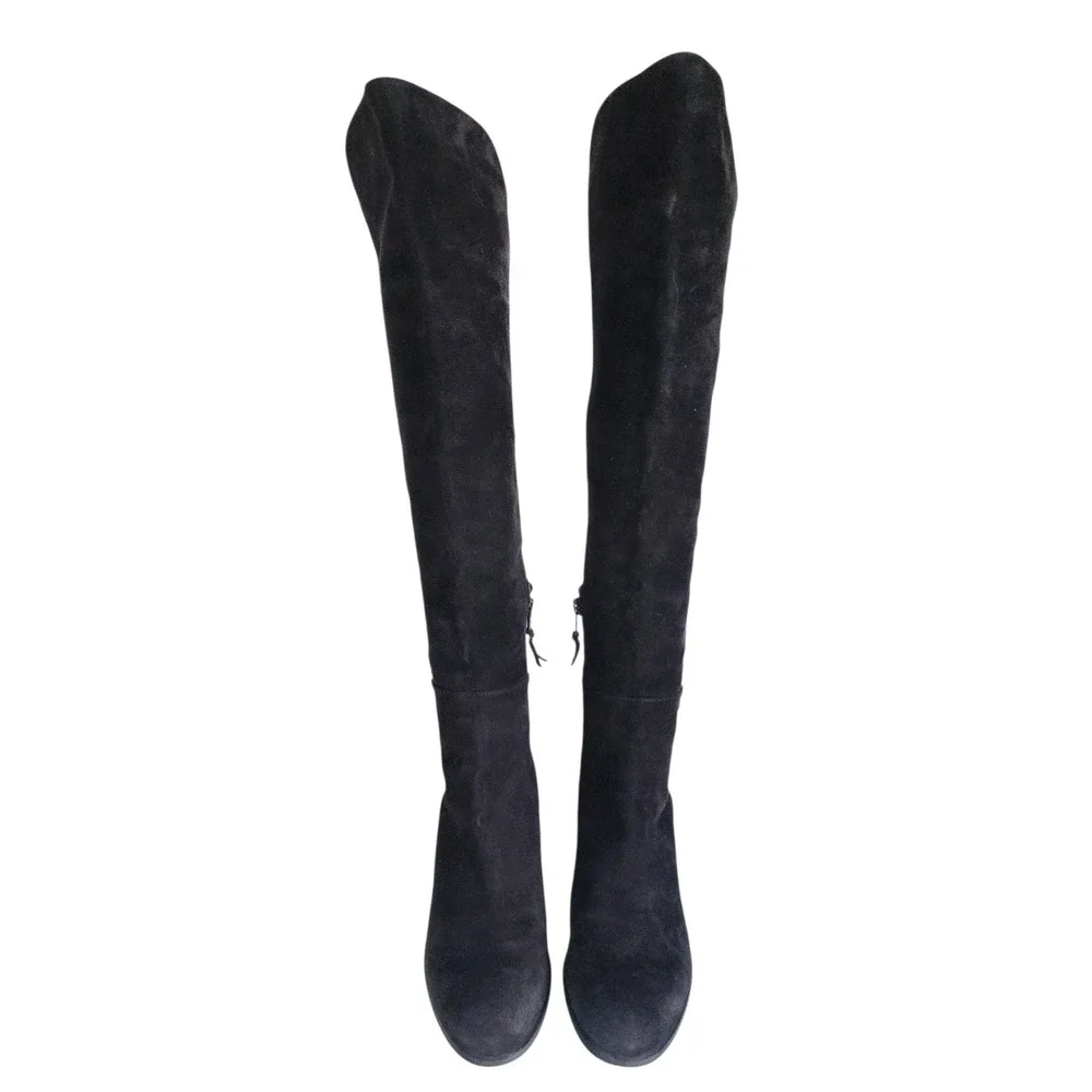 Stuart Weitzman Alljack Black Suede Over The Knee Block Heel Boots Womens 37.5